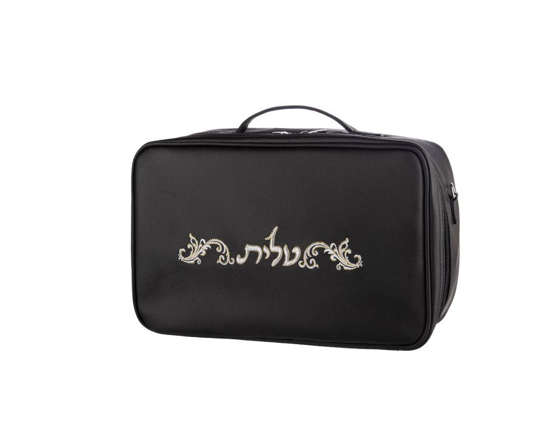 Tallis &amp; Tefillin Travel Bag – Black Leather-Look Carry Case with Mirror and Compass