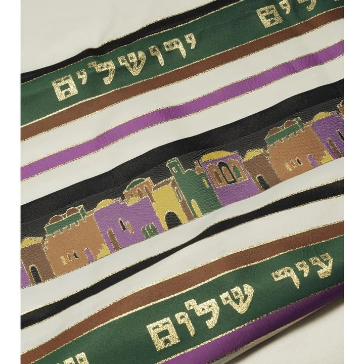 Aviv Jerusalem City of Peace Tallit Set – Earth Tone Multicolor Design