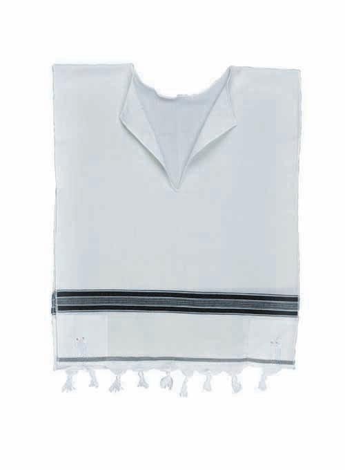 Wool Tallit Katan – Traditional Black Stripes Fringes - No Tzitzit