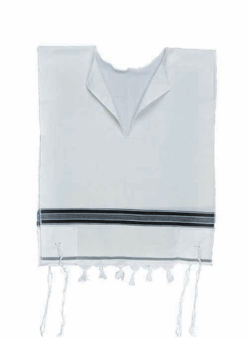 Wool Tallit Katan – Traditional Black Stripes – Fringes